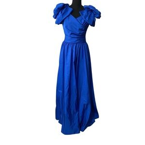 Royal Blue One-Shoulder Prom Gown with Statement Puff Sleeve